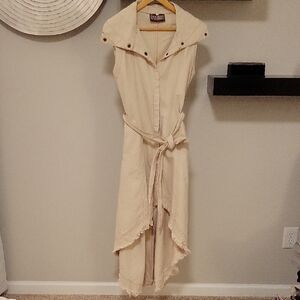 Avant Garde Cream High Low Denim Dress/ Vest
